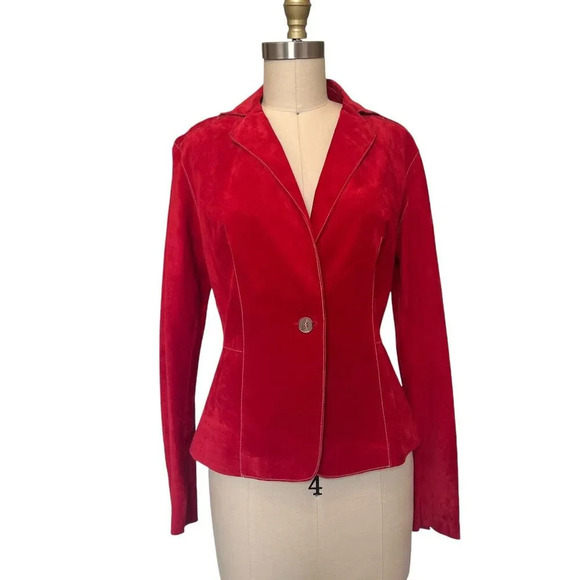 Vintage Di Vita Women’s Red Soft Suede Jacket Y2k Size 4 - Picture 1 of 11